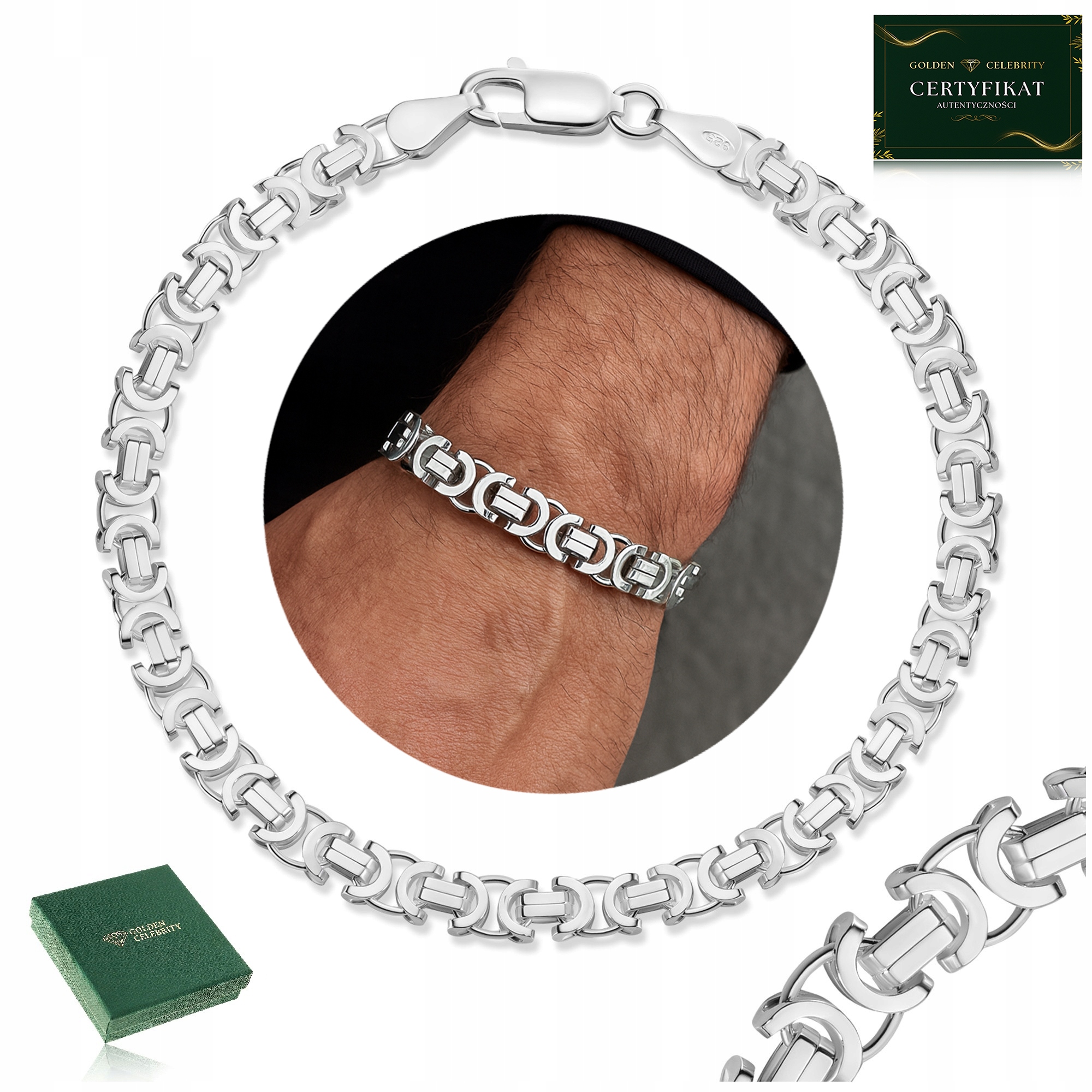 Tlustý Pánský Náramek S Královskou Byzantskou Vazbou 23 CM 13 MM Ryzost 925