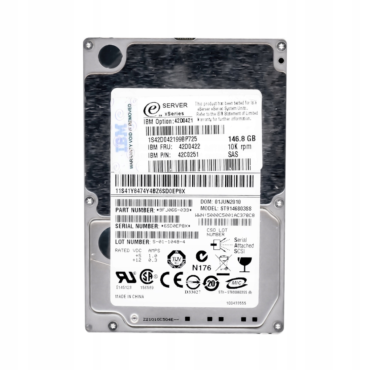Ibm 42D0422 42C0251 146GB 10K Sas 2.5" ST9146803SS Hdd 146 Gb, 10 000 ot./min, Sas, 2.5"