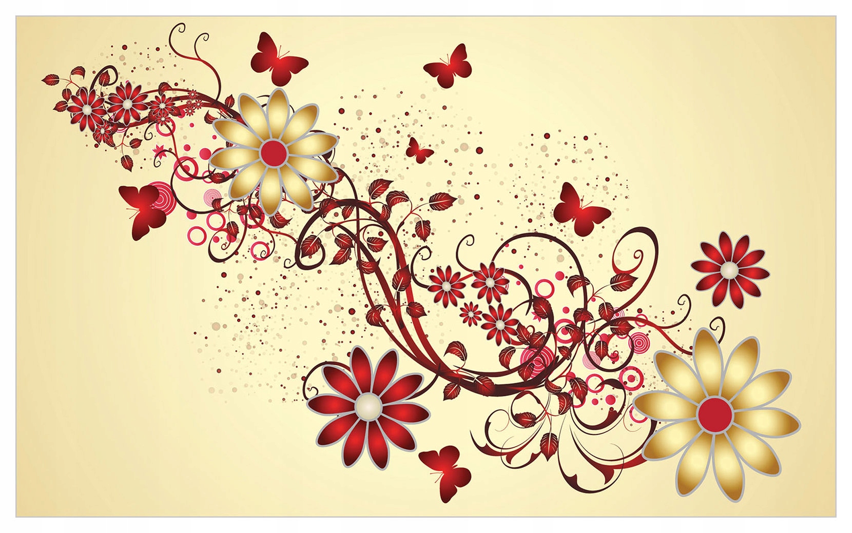 Fototapeta Červeno-zlatý Ornament Kvety Motýle vinylová 254x184 lepidlo