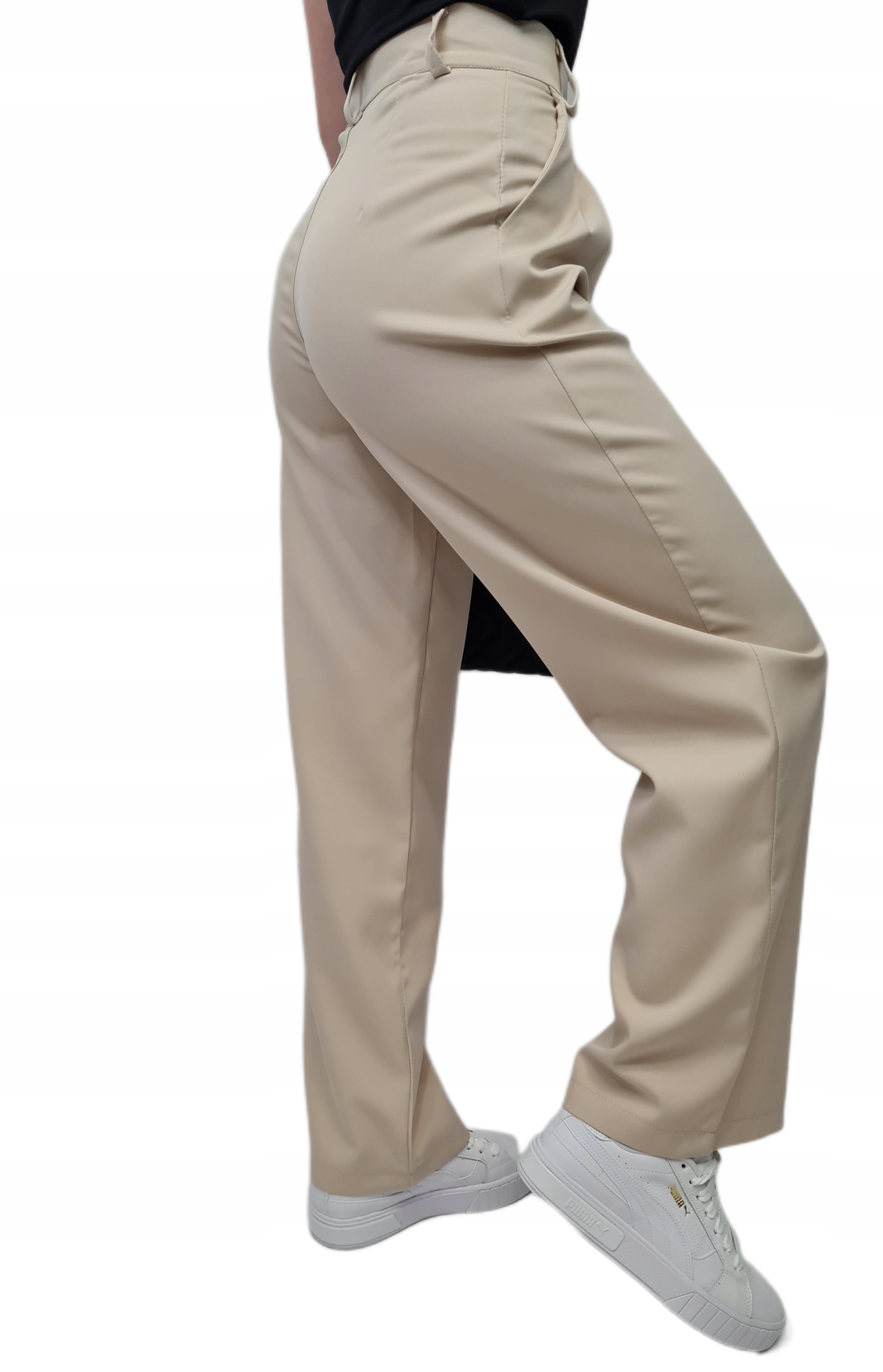 Elegancki Komplet GARNITUR DAMSKI Beżowy, Krótka Marynarka i Spodnie Rozmiar M