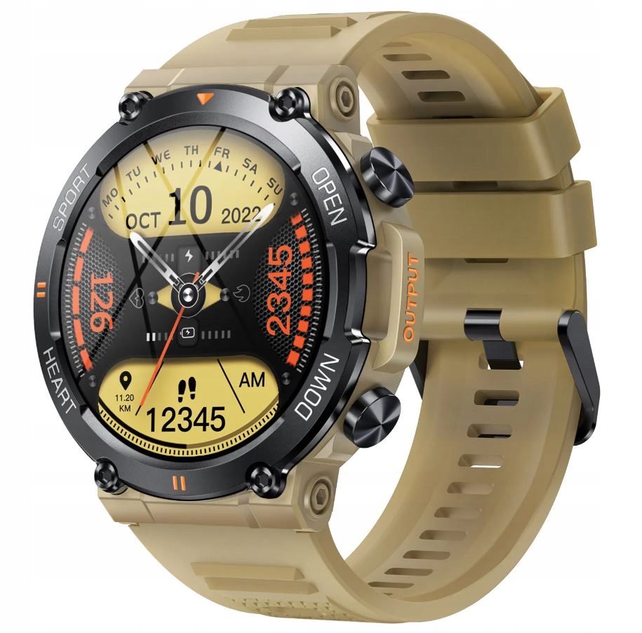 Smartwatch Męski Zegarek K56 Beżowy Menu Pl Szkło Ochronne Wodoodporny