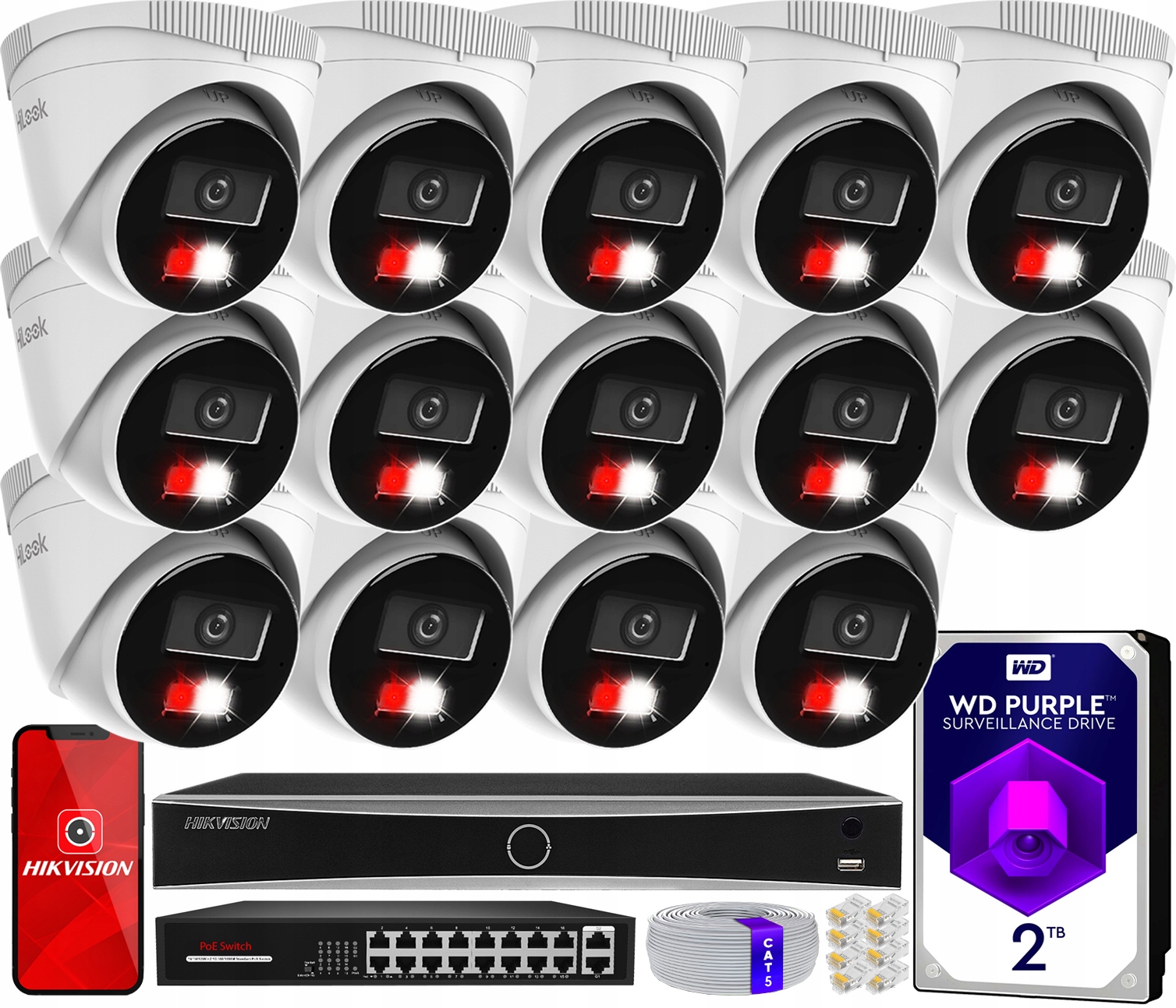 Ip monitorovací sada 8MPx 14 kamer 4K PoE rekordér DS-7616NXI-K2 2TB