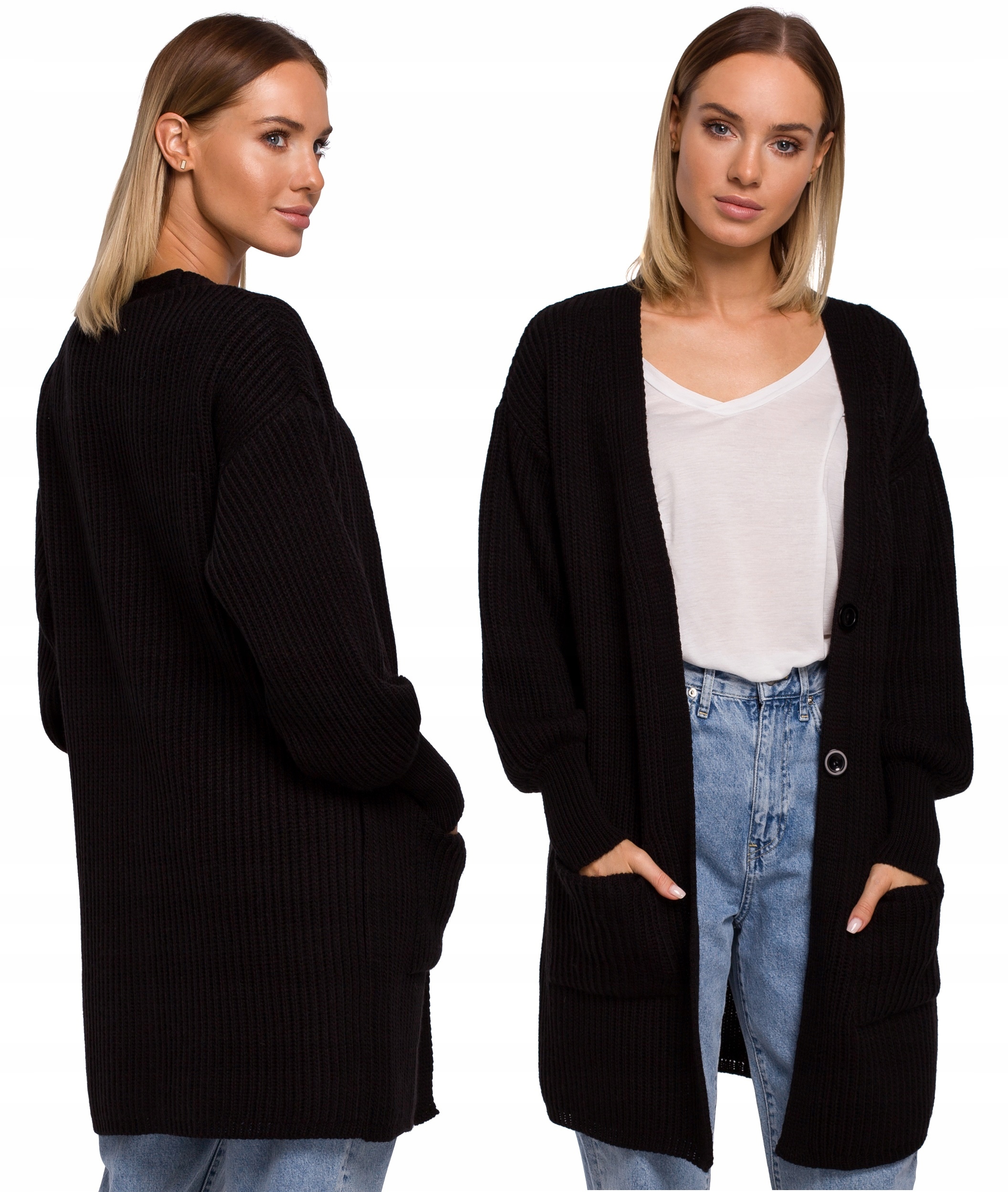 

Sweter Damski Kardigan Z Kieszeniami I Guzikami