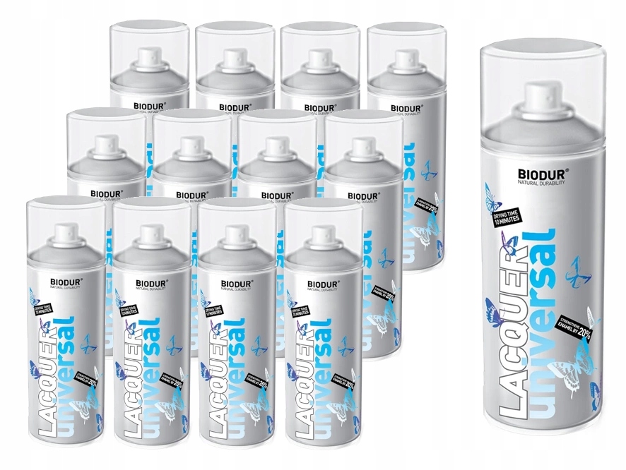 Spray Sprej Lakier Uniwersalny Połysk Bezbarwny Biodur 400ML 12 Szt.