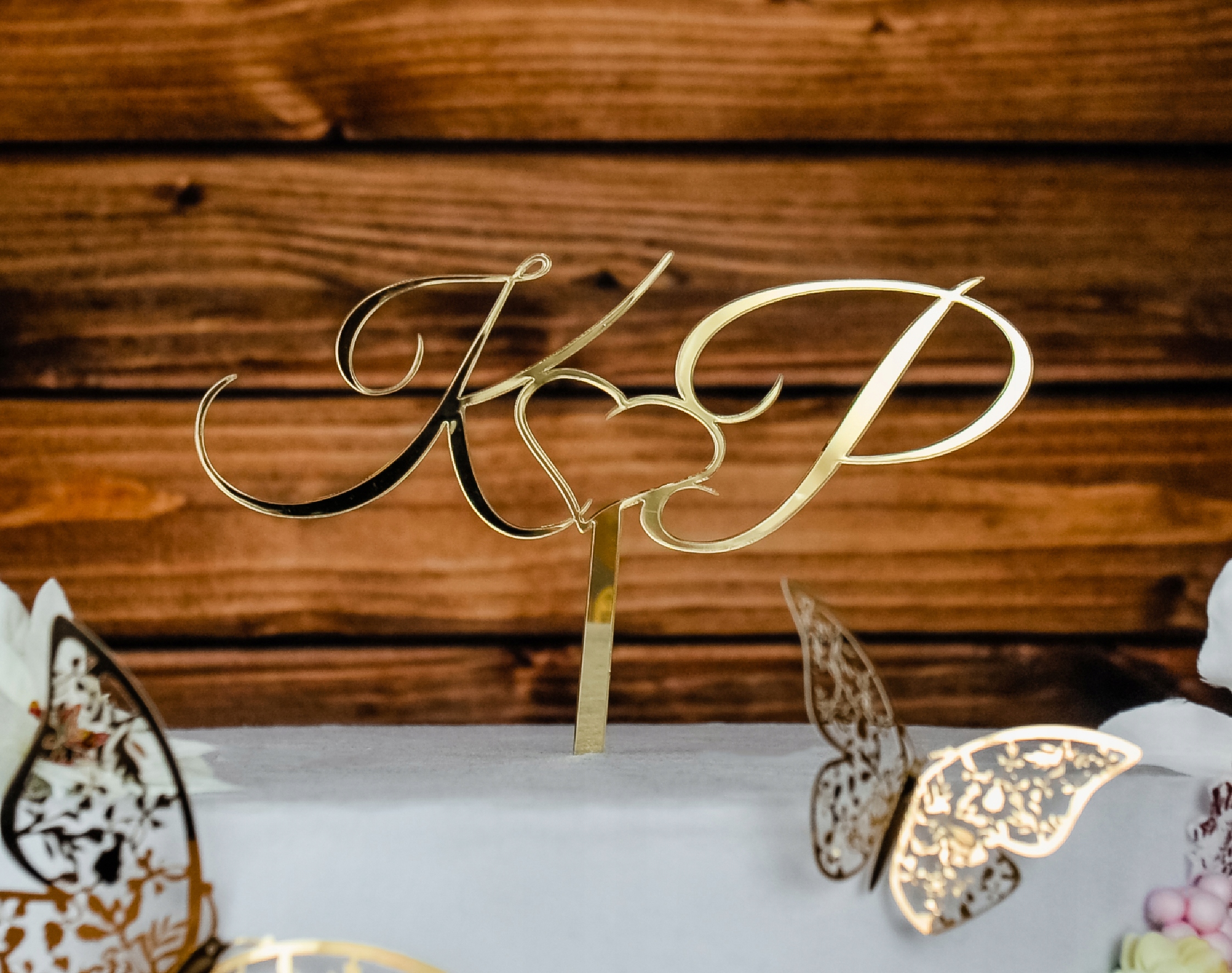 Złoty topper na tort Ślub Wesele TŚZ-2 Marka Dekor Laser