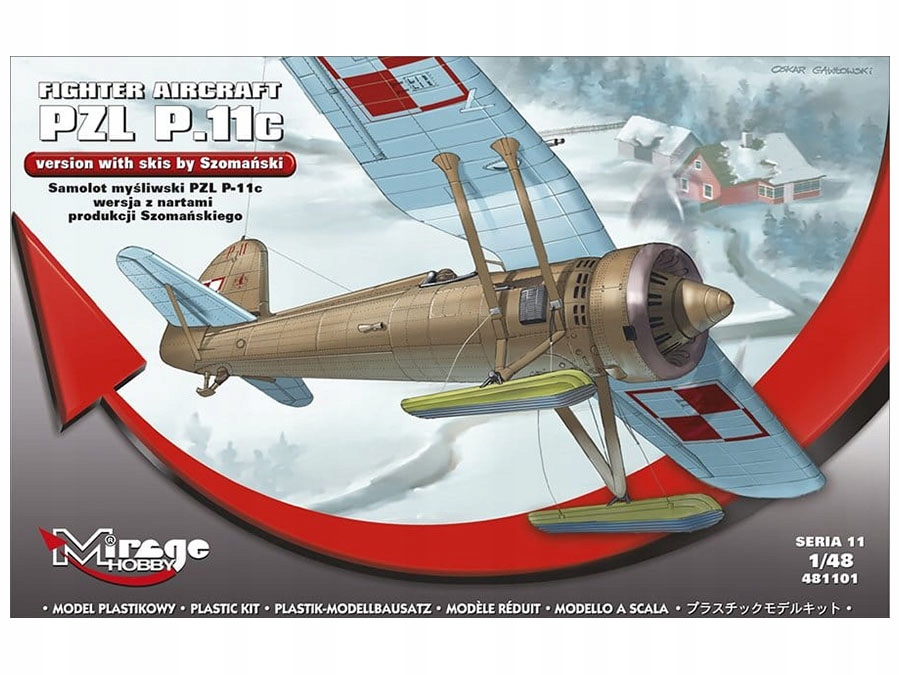 Mirage 481101 1/48 Pzl P-11c verze s lyžemi z produkce Szomańského