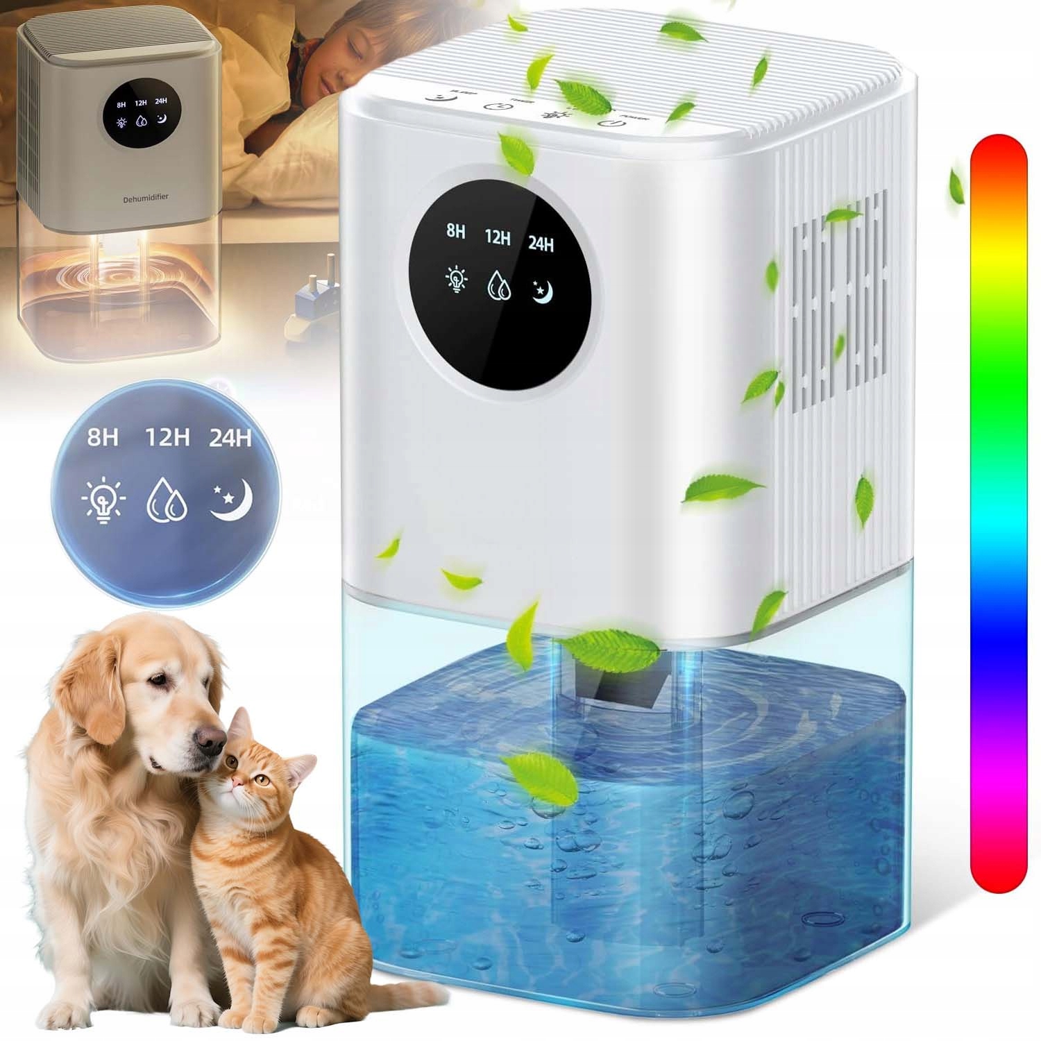 Mini Odvlhčovač Vzduchu 1700 ML S Led Podsvícením, Tiché Automatické Vypnutí