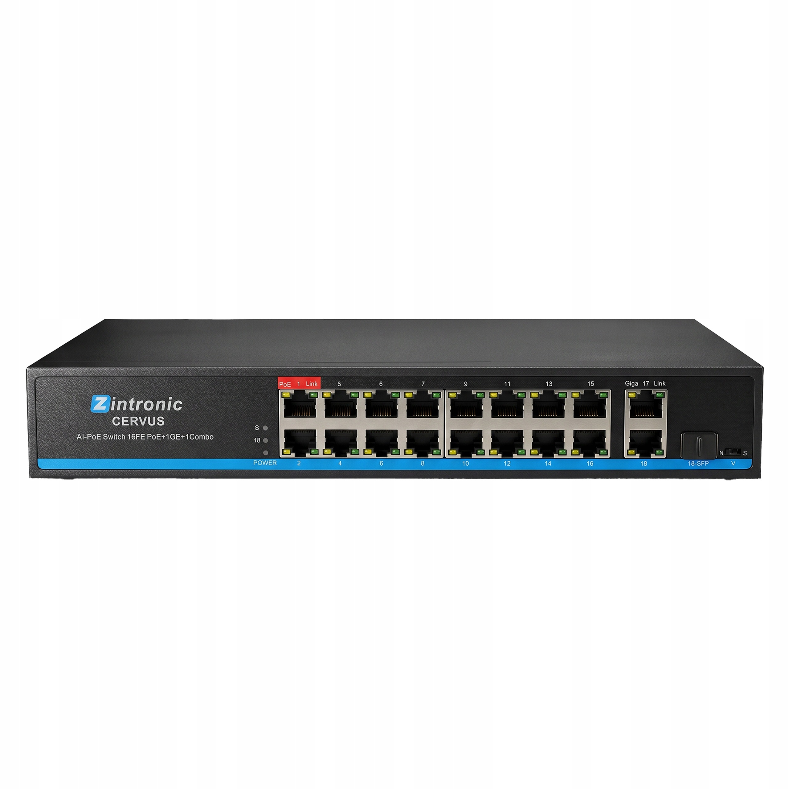 Switch Poe 16x Poe 2xUplink Gigabit 300W Cervus montáž Rack Port Sfp