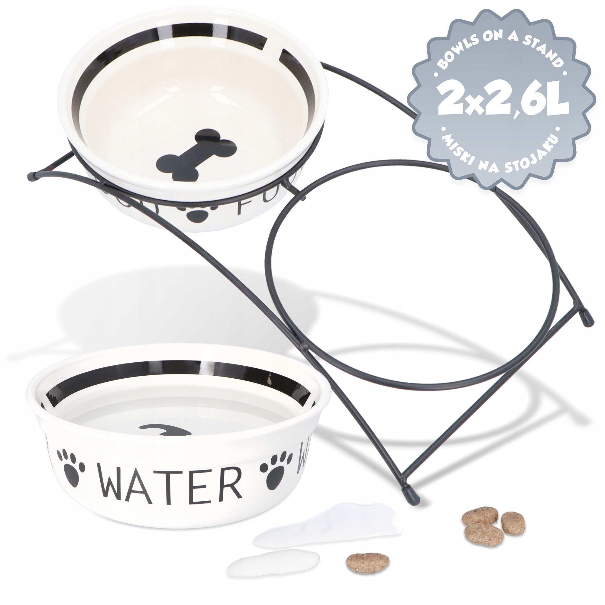 Levně 2x Misky Pro Psa Na Stojanu 2,6l Keramické Misky Stojan Velká Miska na Vodu Pro Psy 8K