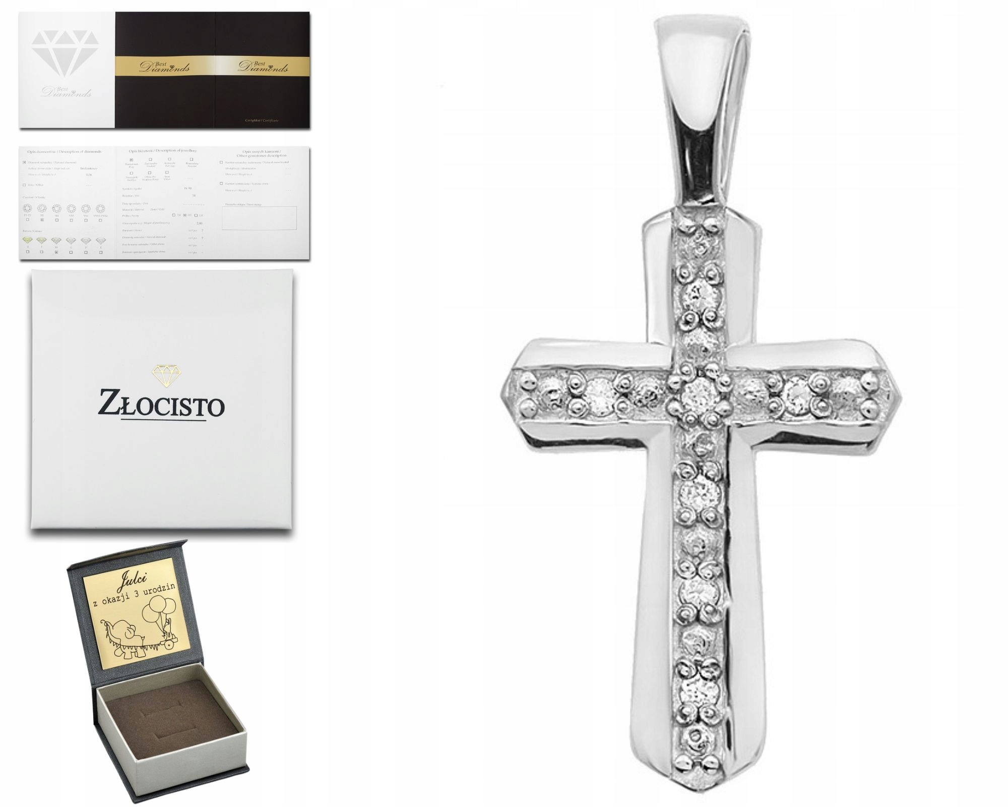 Přívěsek Křížek S Brilianty Bílé Zlato 585 14K