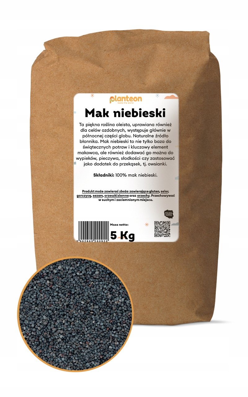 Mak niebieski 5kg czysty naturalny ziarno maku nasiona jadalne jakość
