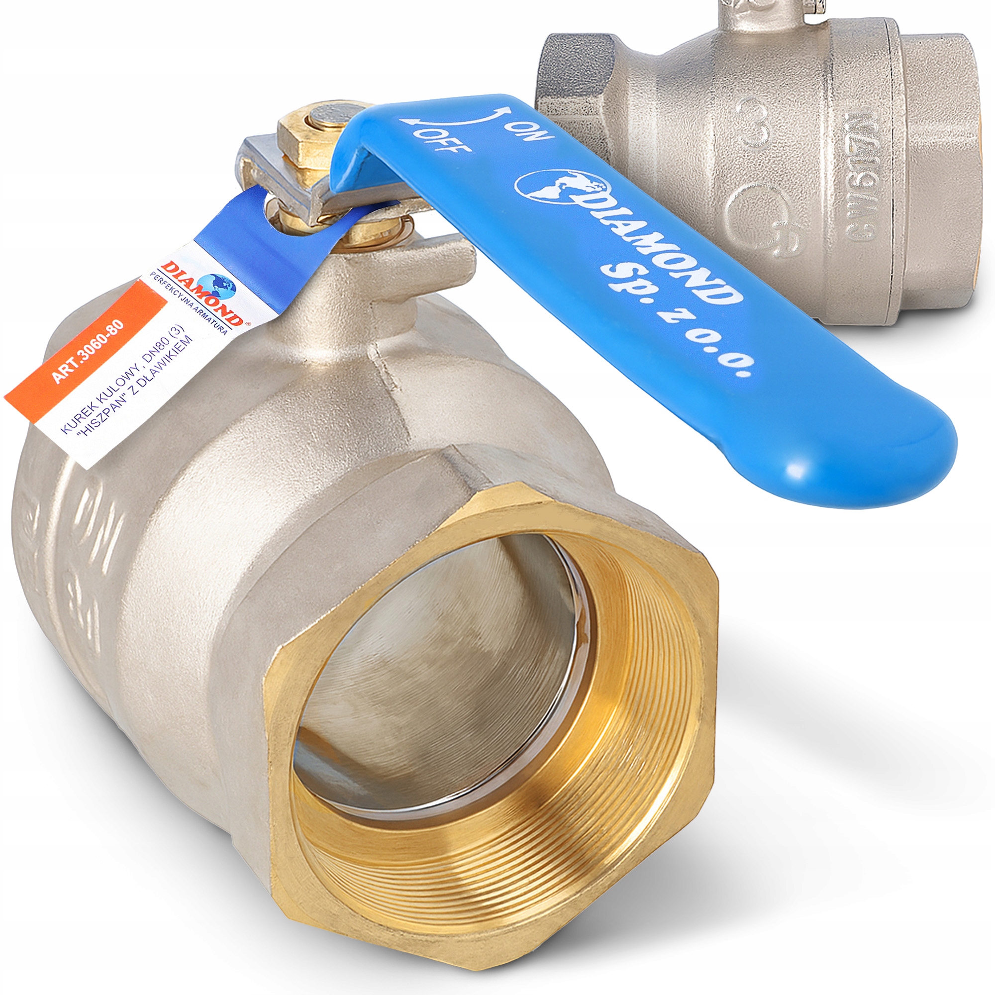 Guľový Ventil 3'' Gw Kurek Tlmič Rukoväť 30 bar Mosadzná Voda Odolný Fu