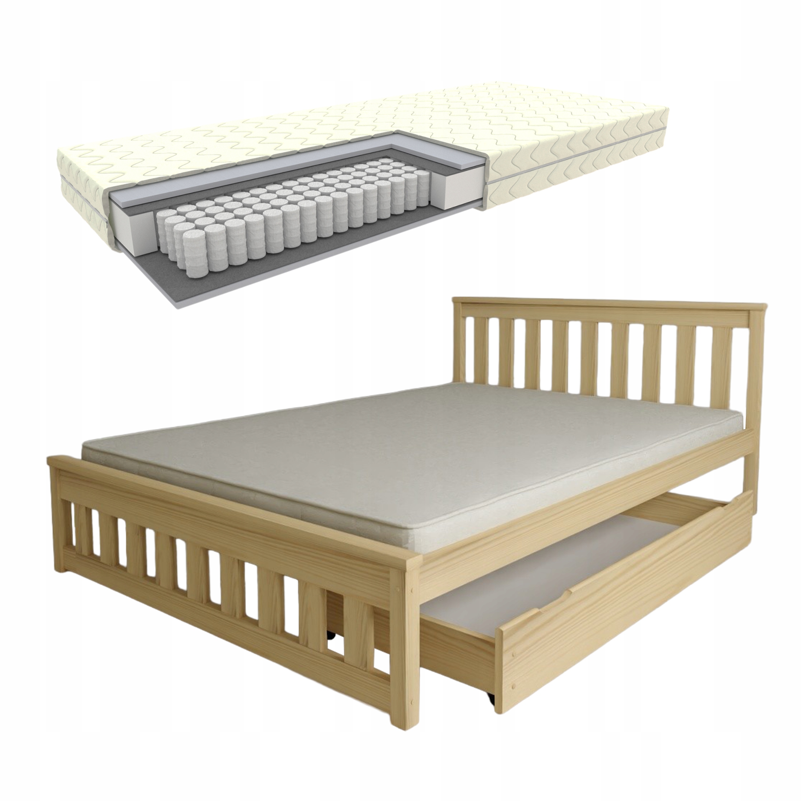 Dřevěná Postel Ada 180x200 Borovice+šuplík+taštičková Matrace Rošt