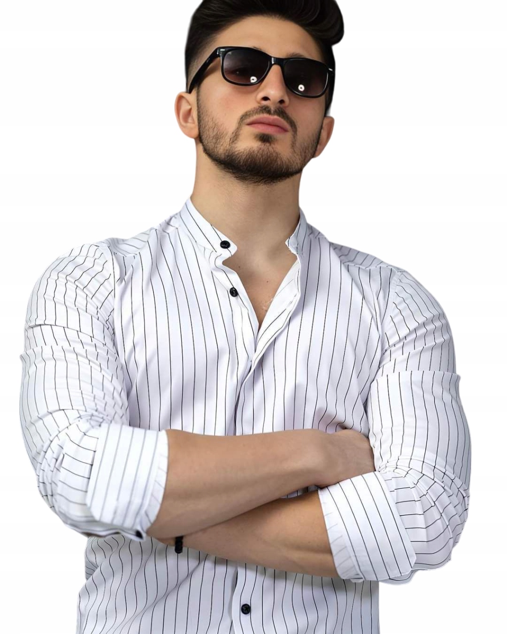 Elegantní Pánská Košile S Pruhy A Stojáčkem L