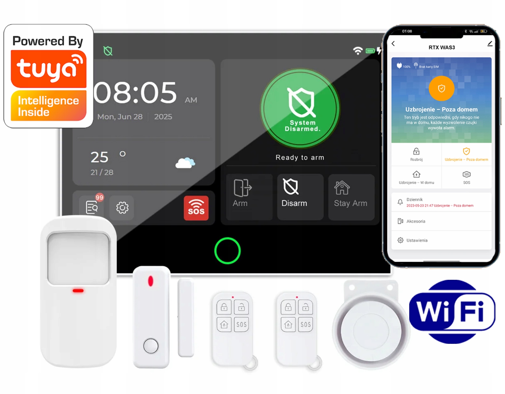 Alarm Rtx LCD 7" Bezdrôtové snímače Upozornenie Gsm 4G Tuya WiFi Pl