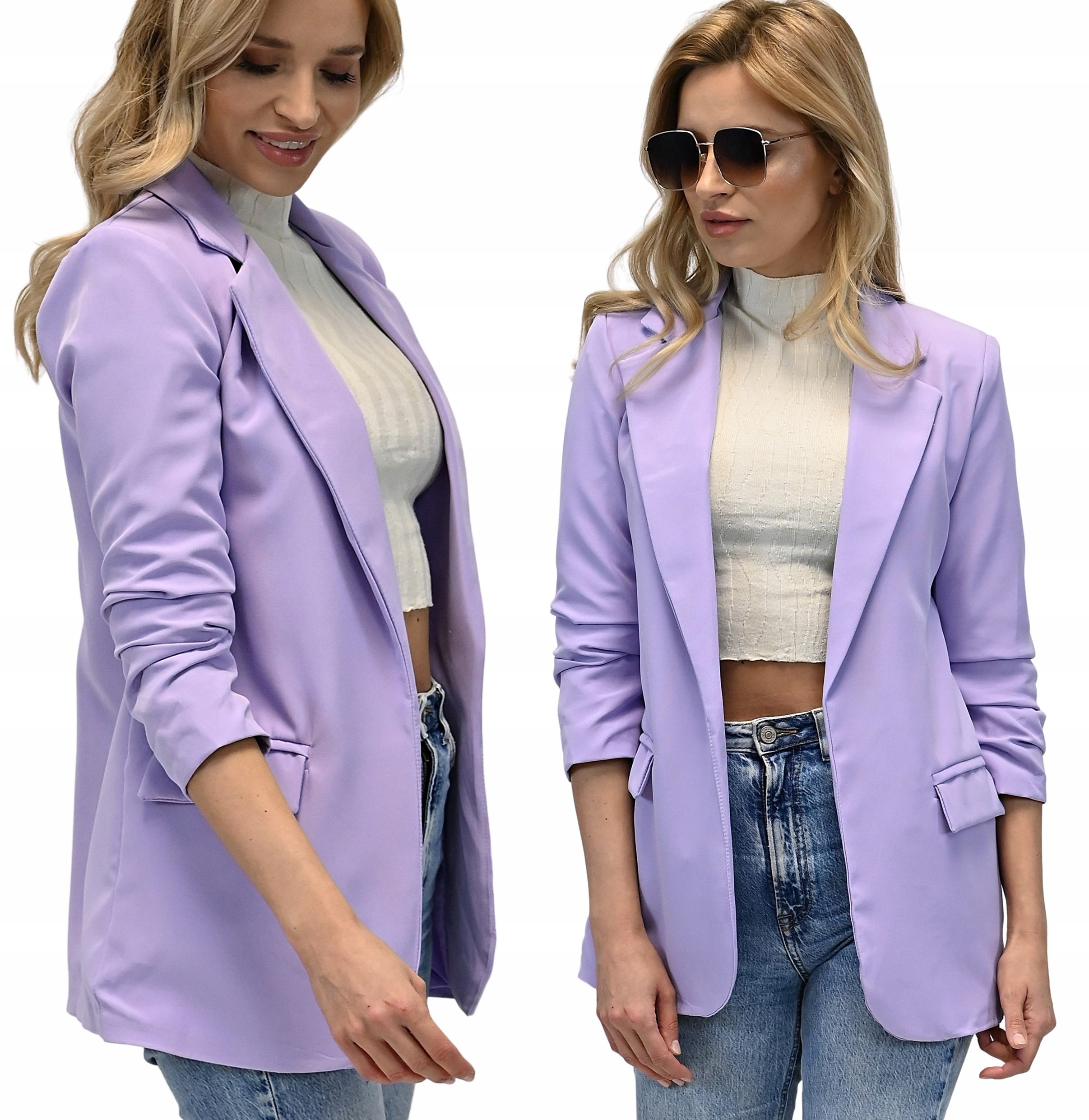 MARYNARKA damska Żakiet NARZUTKA Liliowa - XL/42 Model S1 Modna Marynarka - Żakiet smokingowy z podszewką