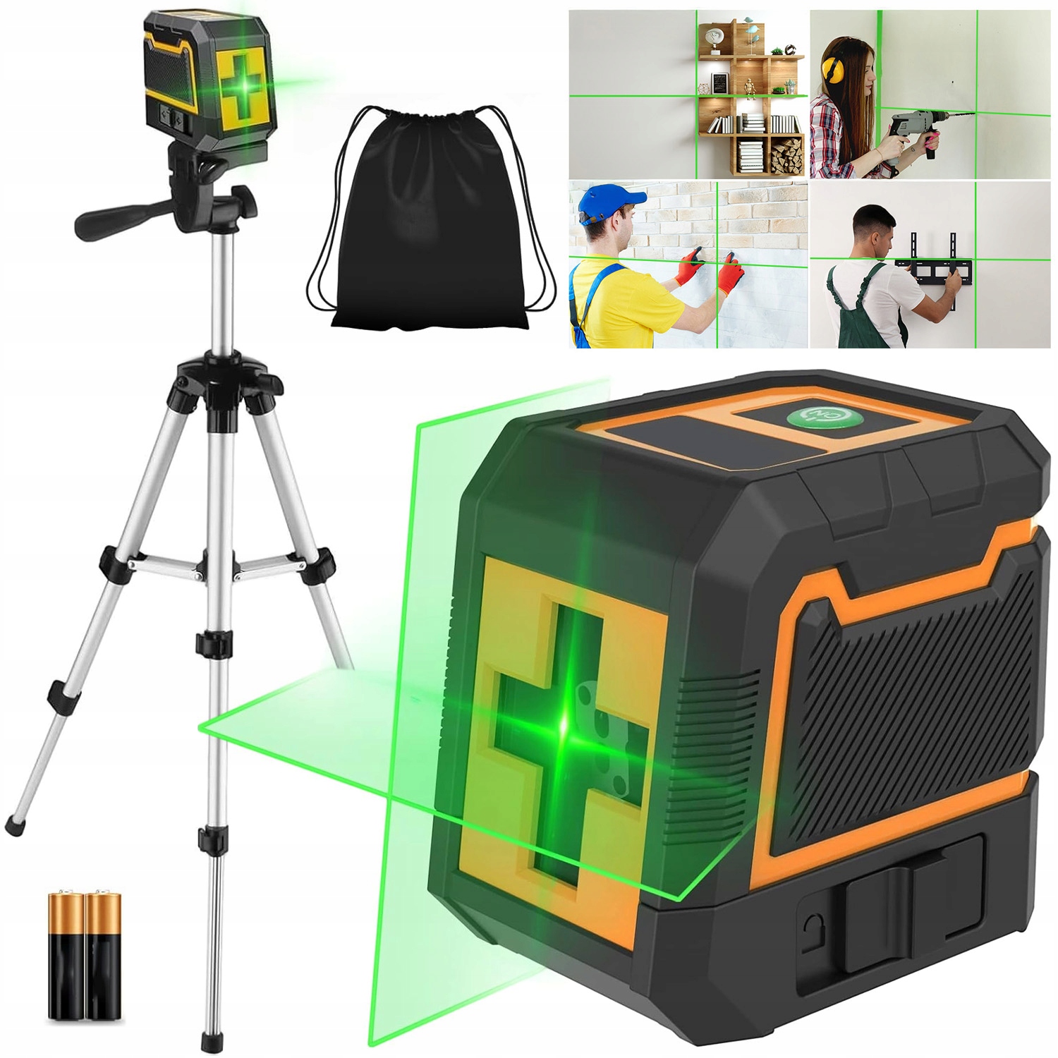 Laserová Vodováha 4D Laserová, Rovinná, Zelená, Se Stativem