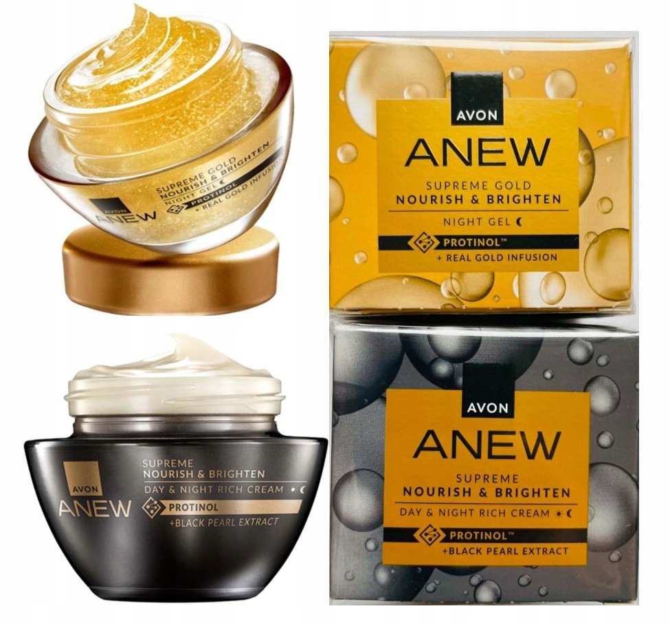 Avon Zestaw kremów do twarzy Anew Supreme czarna perła złota emulsja/żel