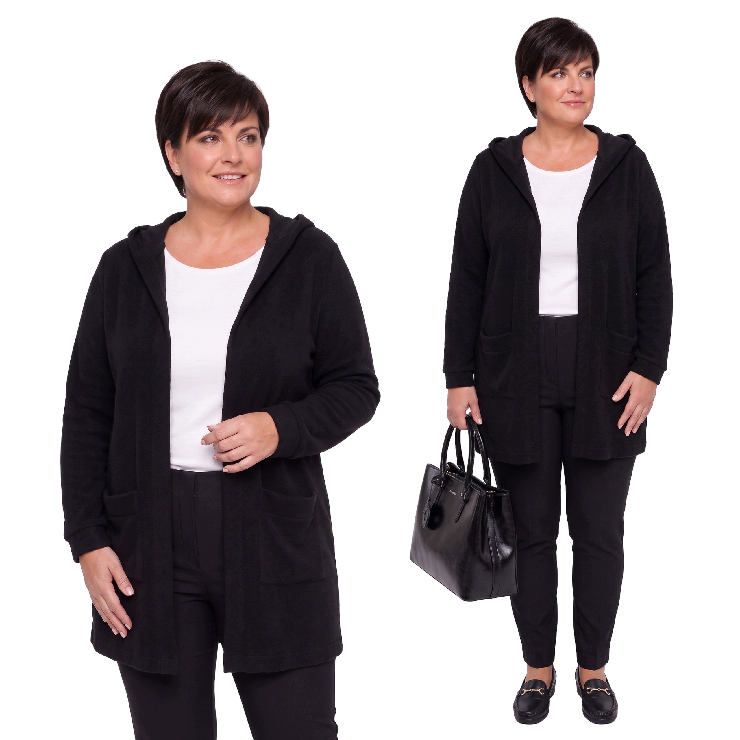 Černá teplá přikrývka s kapucí plus size velikost 52/54