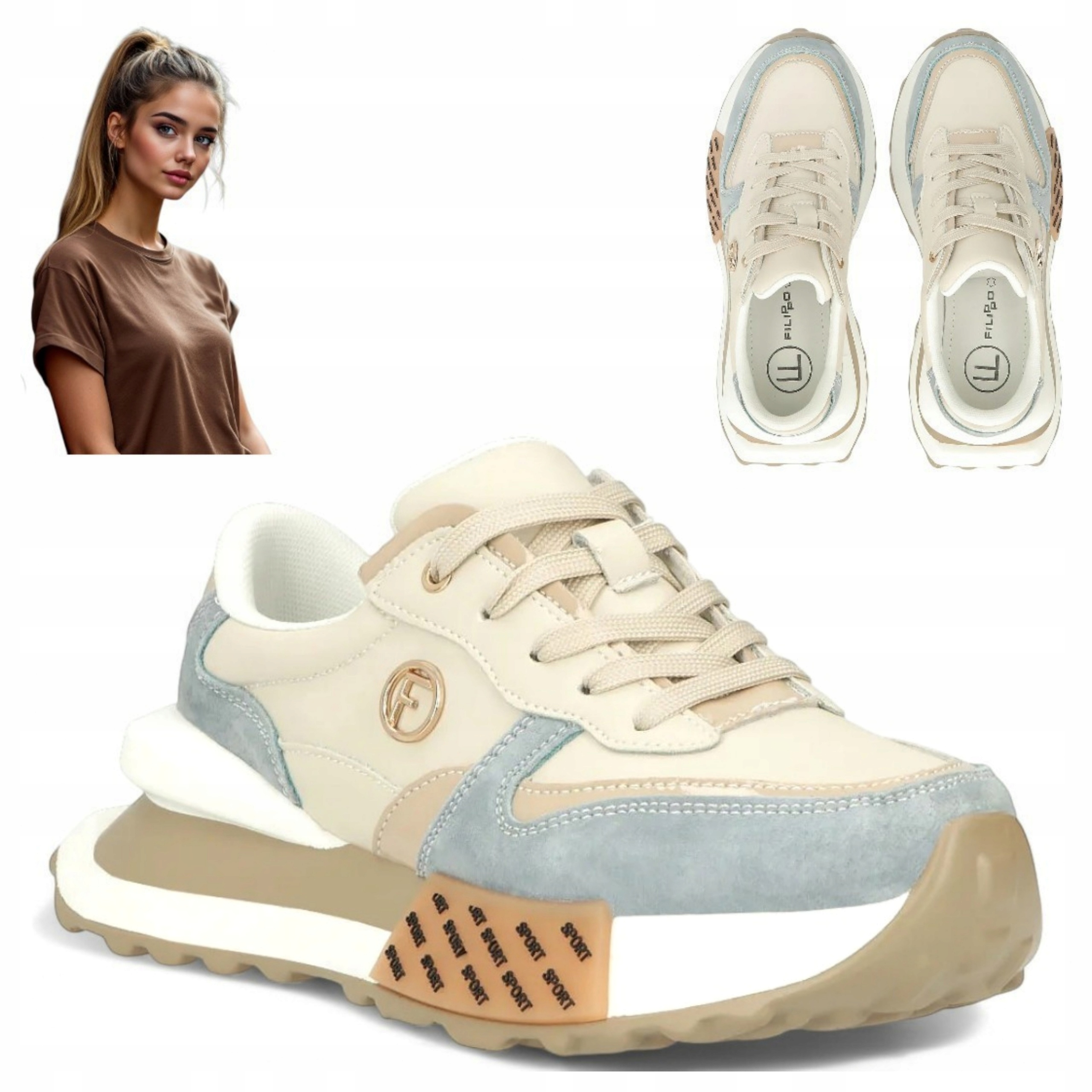 Buty sportowe damskie 40 Filippo na Platformie Skórzane Półbuty wiązane