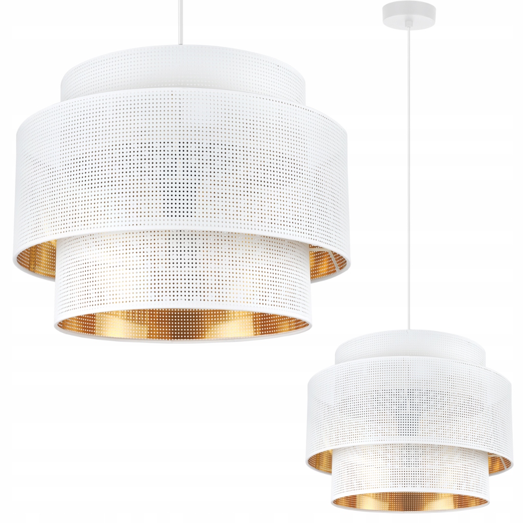 Závěsná Stropní Lustrová Lampa S Bílým Stínidlem A Zlatým Středem 40 CM