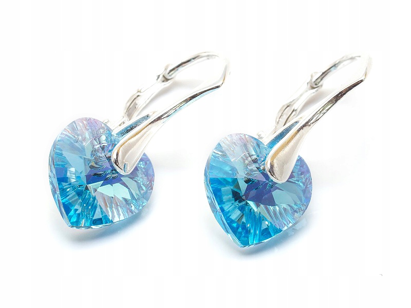 

Srebrne Kolczyki 925 Swarovski Serca 10mm Aqua. Ab