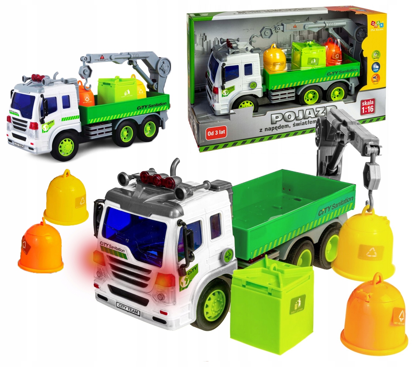 POJAZD AUTO ŚMIECIARKA ŚWIATŁO-DŹWIĘK WY309S ANEK