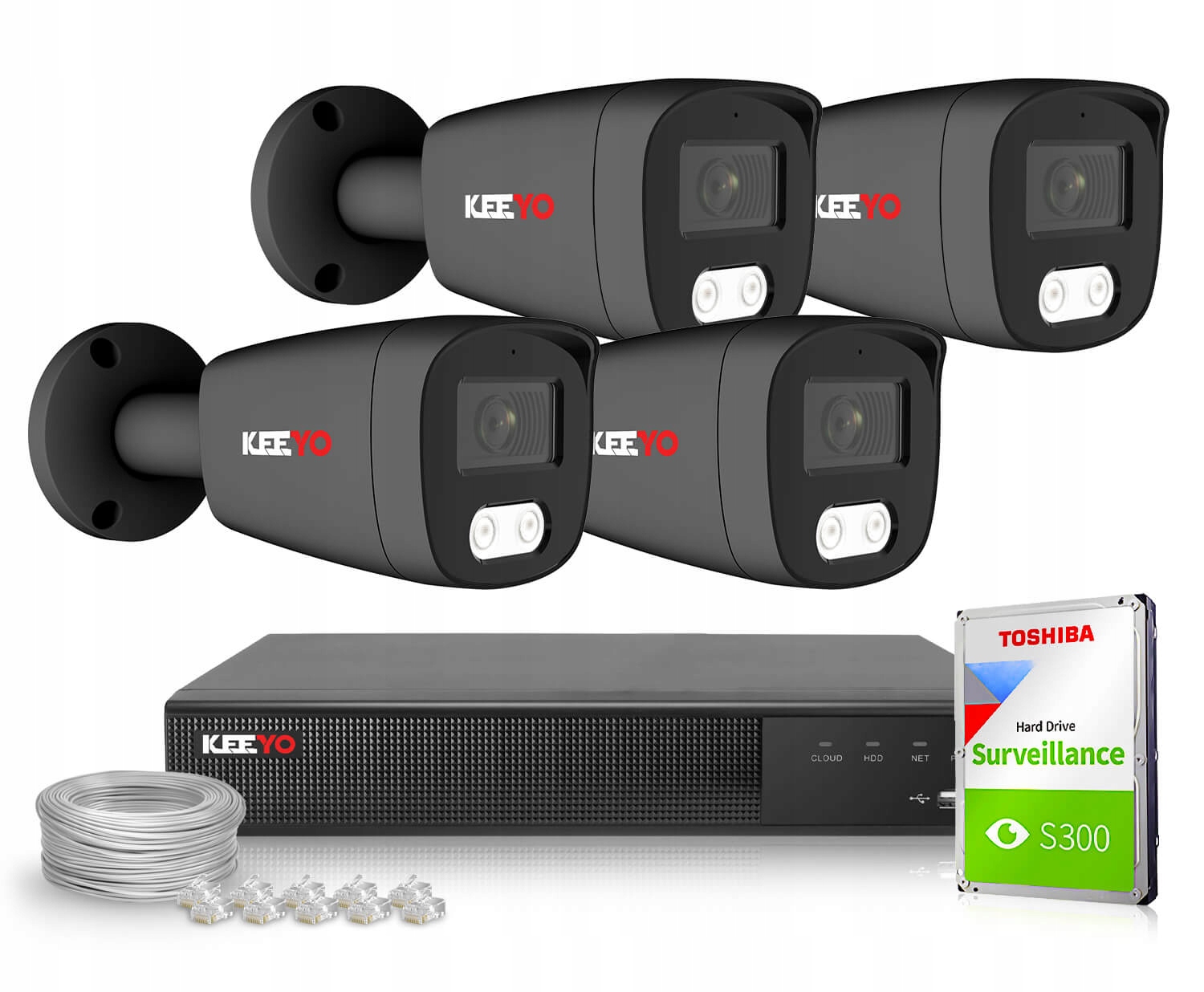 Sada pro Ip monitorování Keeyo 4x LV-V-IP5M25TF-G-II 5Mpx Ir 25 m Audio Ai