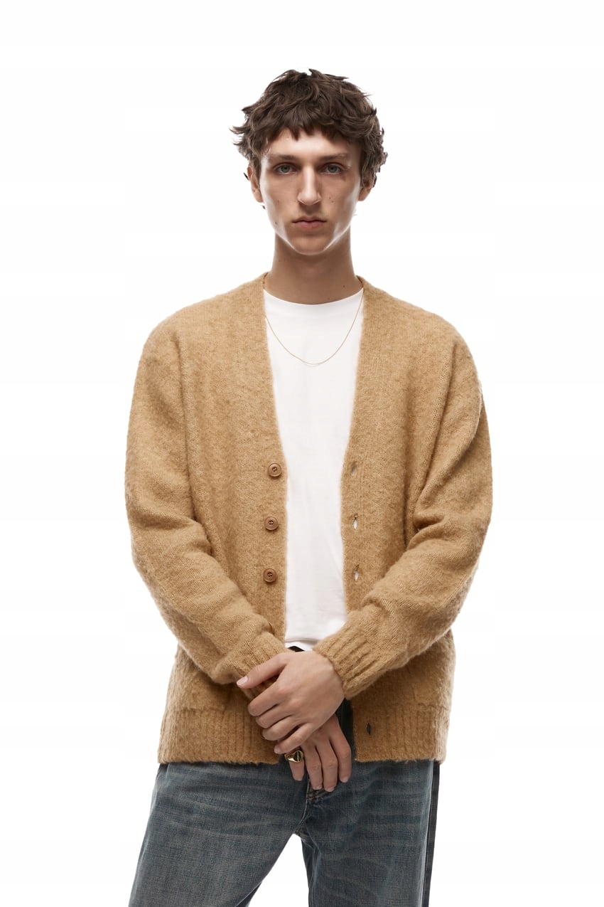 ZARA ORIGINS TEKSTUROWY KARDIGAN BEŻ S WIOSNA