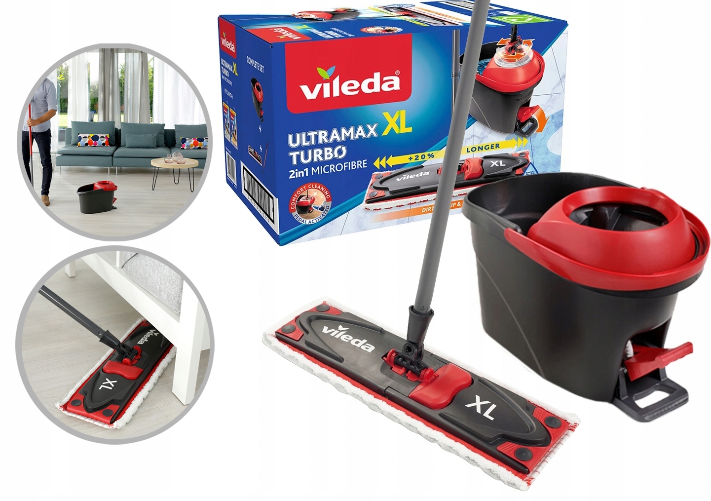 Levně Rotační mop Plochý Vileda Ultramax Turbo XL Kbelík Sada Box 42 cm