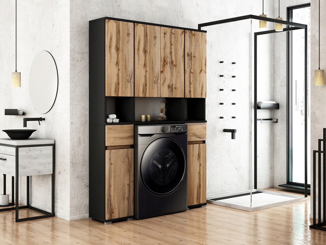 090-064 Szafka Łazienkowa 62/195 - CZARNY / POŁYSK Głębokość mebla 28 cm