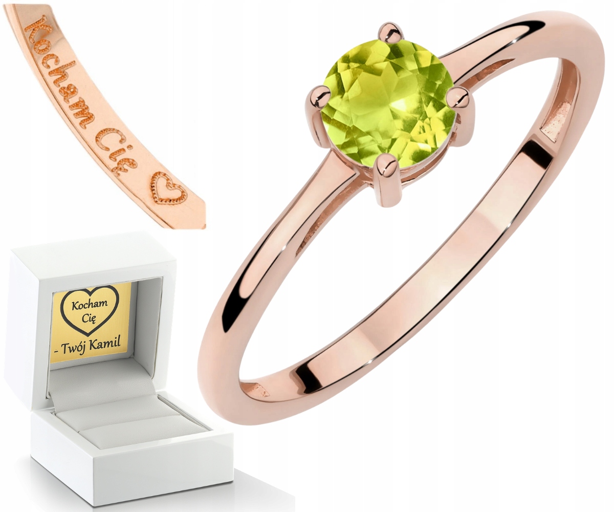 Růžové Zlato Prstýnek S Olivínem Zlato 585 Dárek Gravírování