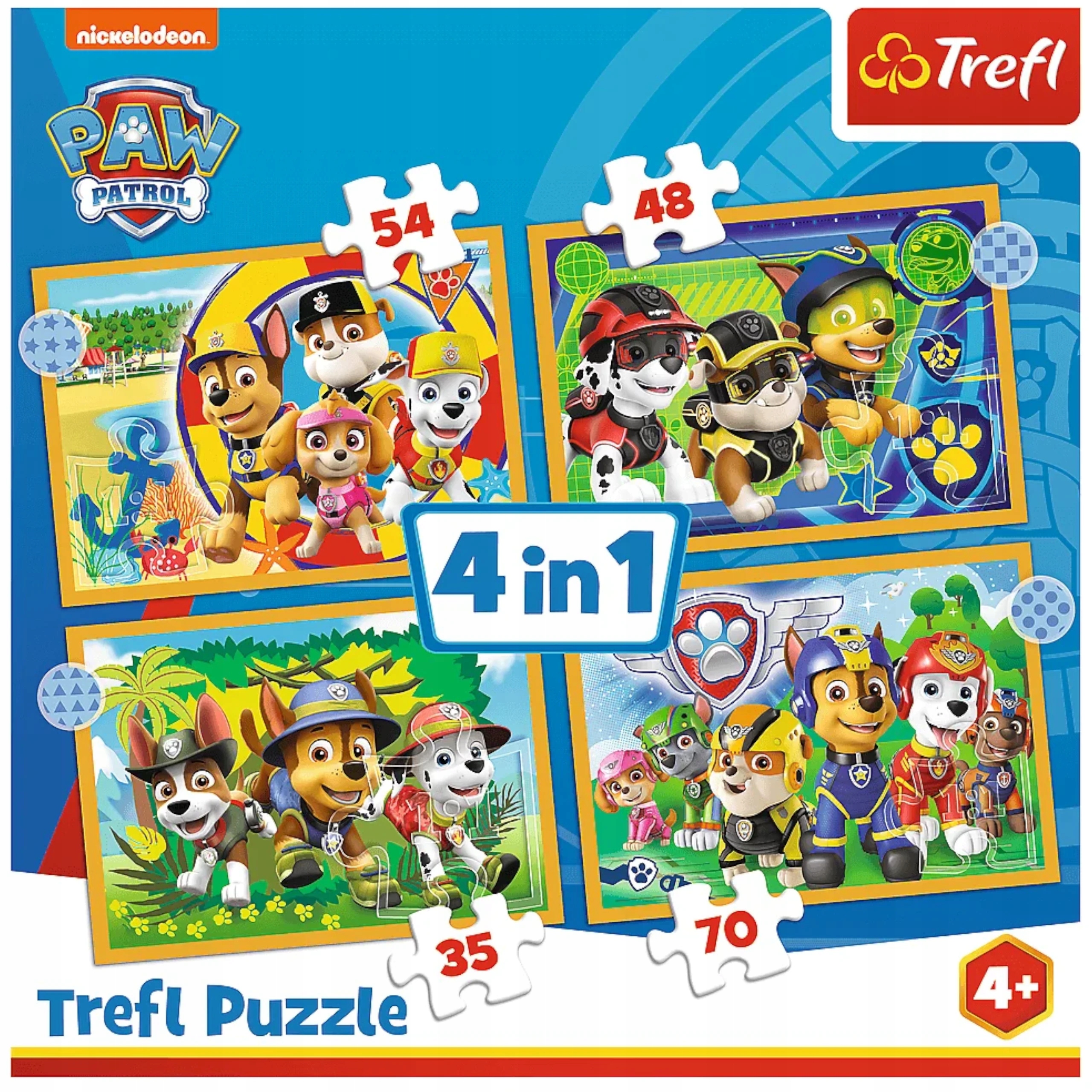 Puzzle 4w1 Psi Patrol wakacyjny 4+ Trefl 34395 Nazwa Puzzle 4w1 Wakacyjny Psi Patrol TREFL