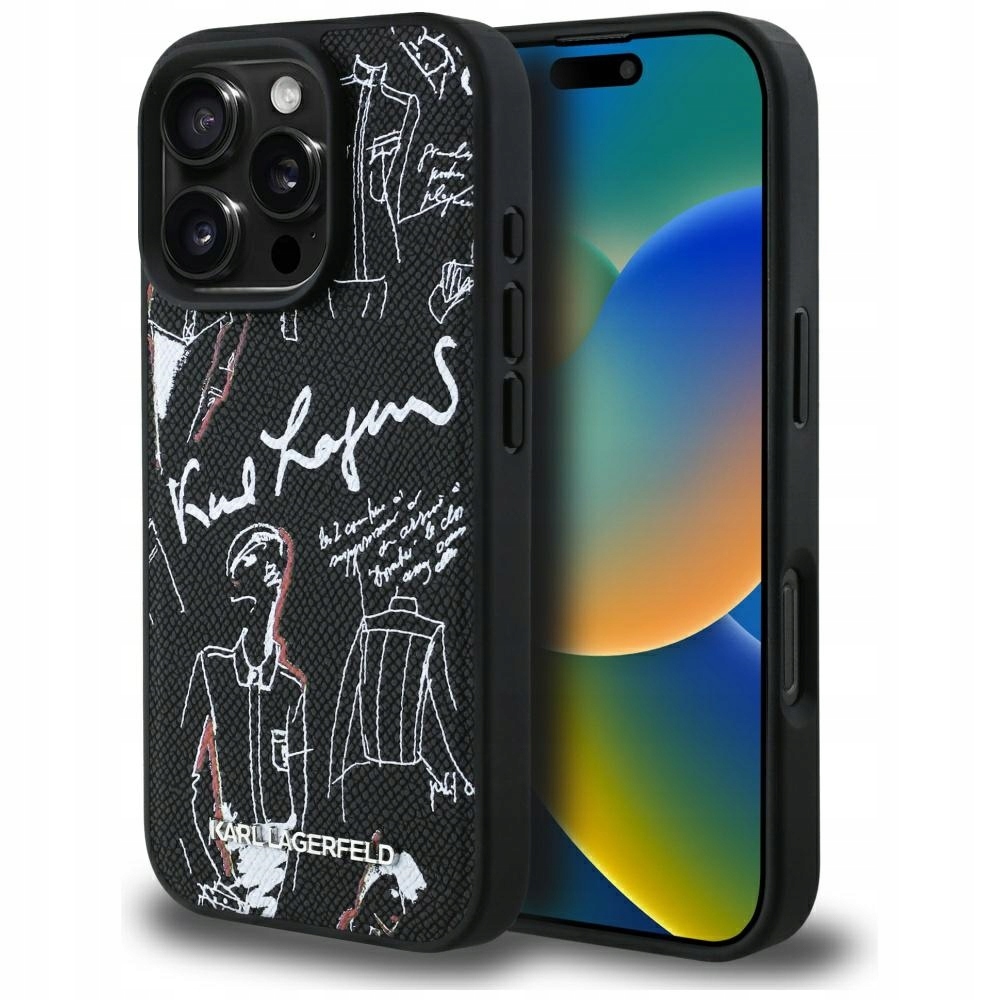 Karl Lagerfeld Pouzdro Grained Pattern & Logo pro Iphone 16 Pro Max Magsafe