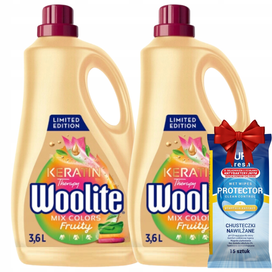 Woolite Fruity tekutý prací prostředek na barevné prádlo 2x3,6 l 120 praní Dárek