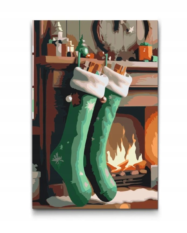 Malování Podle Čísel Ponožky Krb Zima Sníh Vánoce 40x60cm