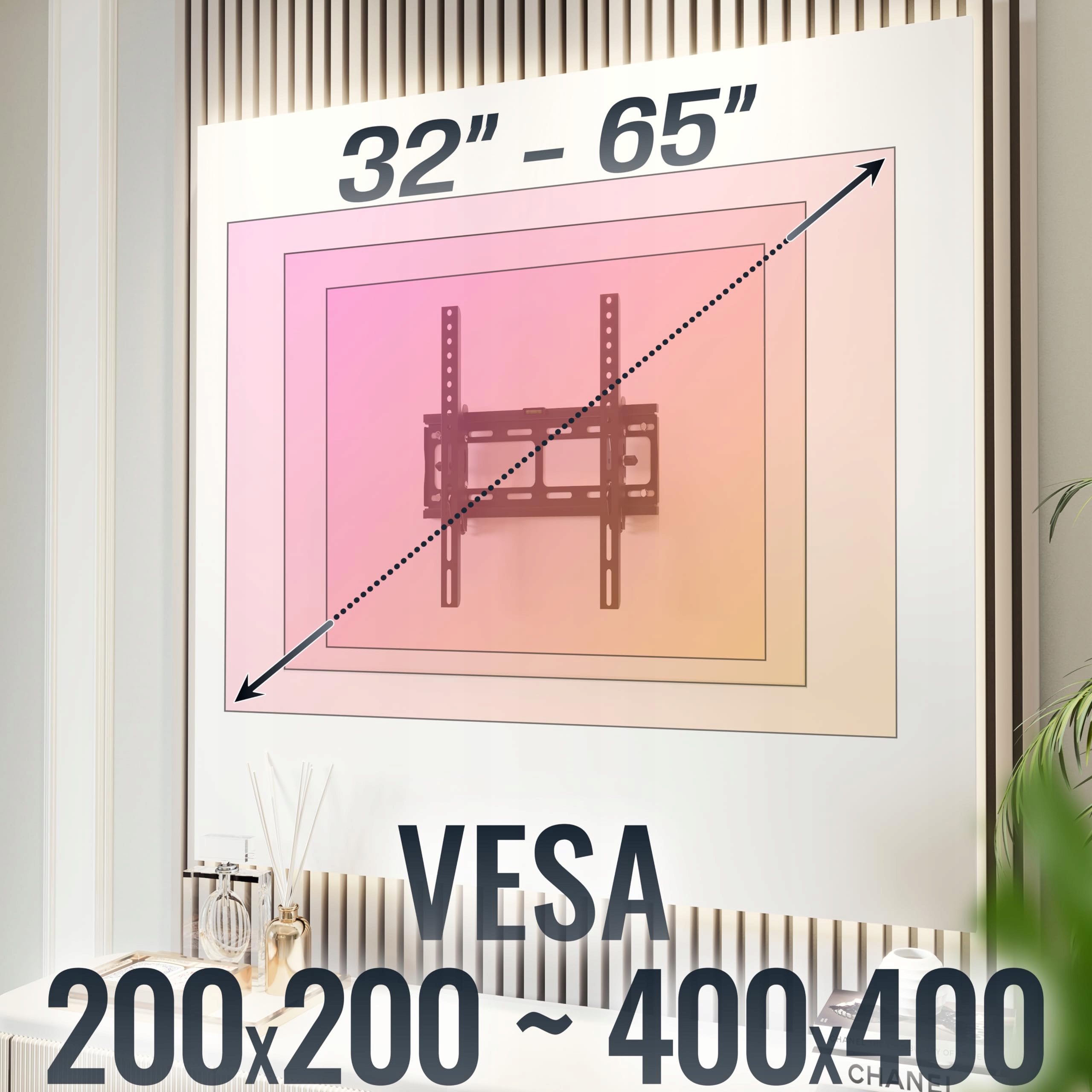 RICOO Uchwyt TV Ścienny Neigbar Ultra Slim 32-65 cali do 95Kg VESA 400x400 — miniatura 5