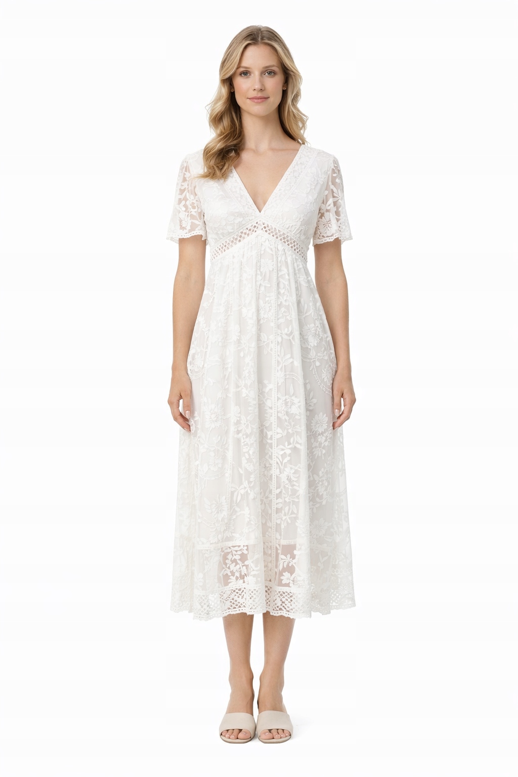 Bílé Šaty S MIDI Výšivkou L I3A