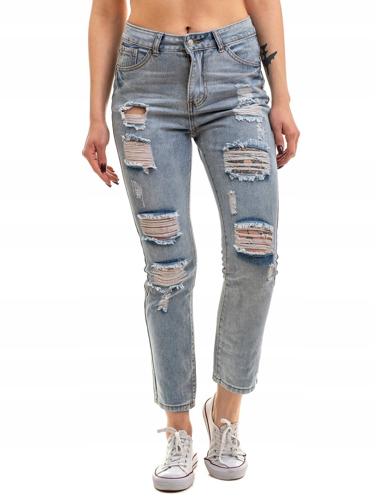 

Jeansy damskie spodnie przetarcia dziury blue XL