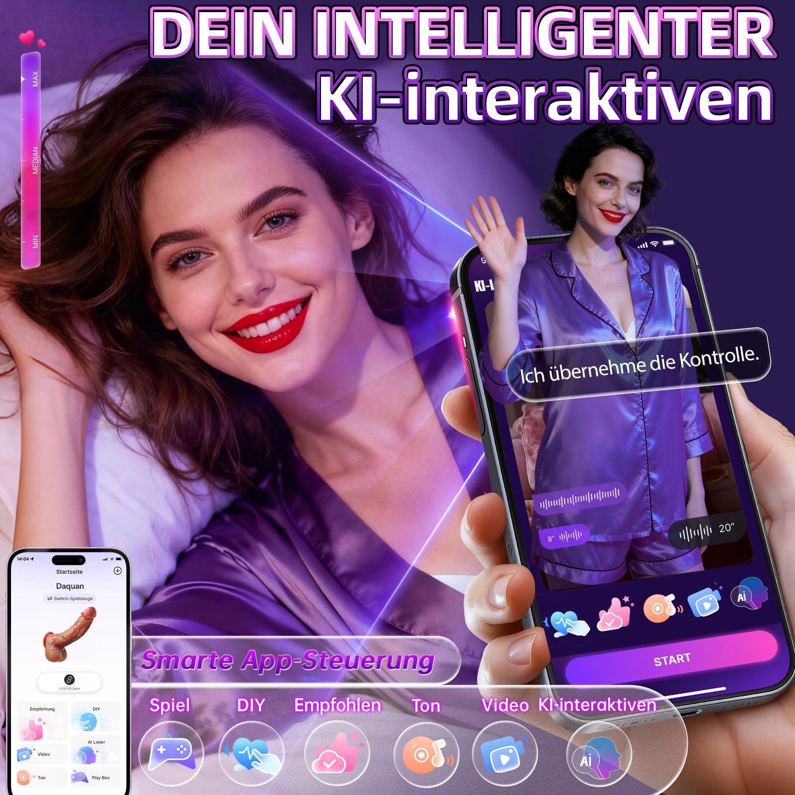 XXLTOYS Wibrujący Dildo 5w1 Dla Kobiet Z Funkcją Grzania I Ssania — miniatura 4
