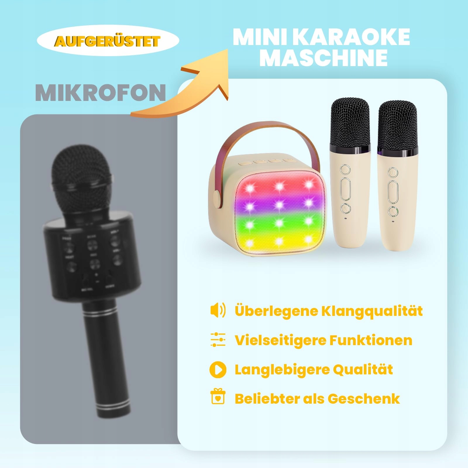 WOWSTAR Przenośna Maszyna Karaoke Bluetooth 2 Mikrofony LED — miniatura 8