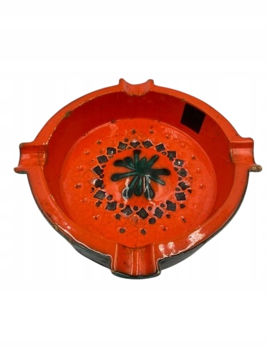 Popielniczka ceramiczna czerwono-czarna vintage