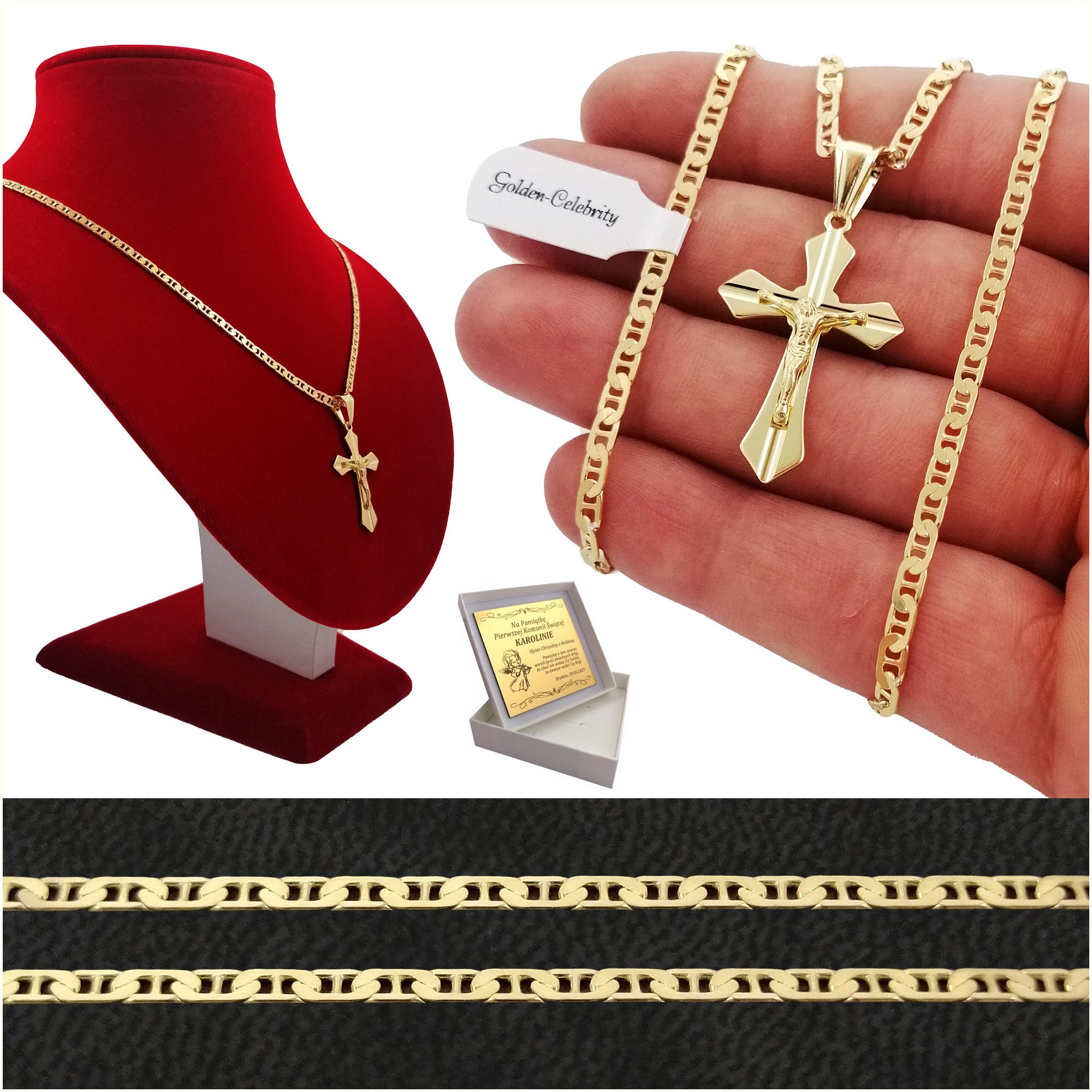 ZŁOTY NASZYJNIK Z KRZYŻYKIEM DLA CHŁOPCA KOMUNIA