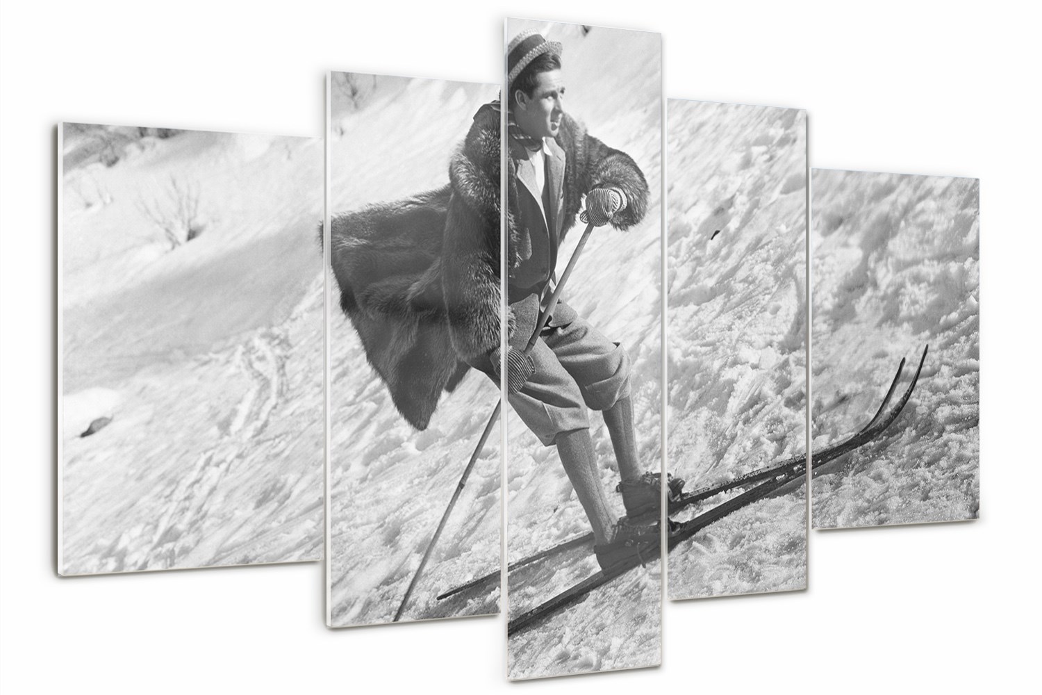 Skleněný obraz velký triptych ložnice Lyžař