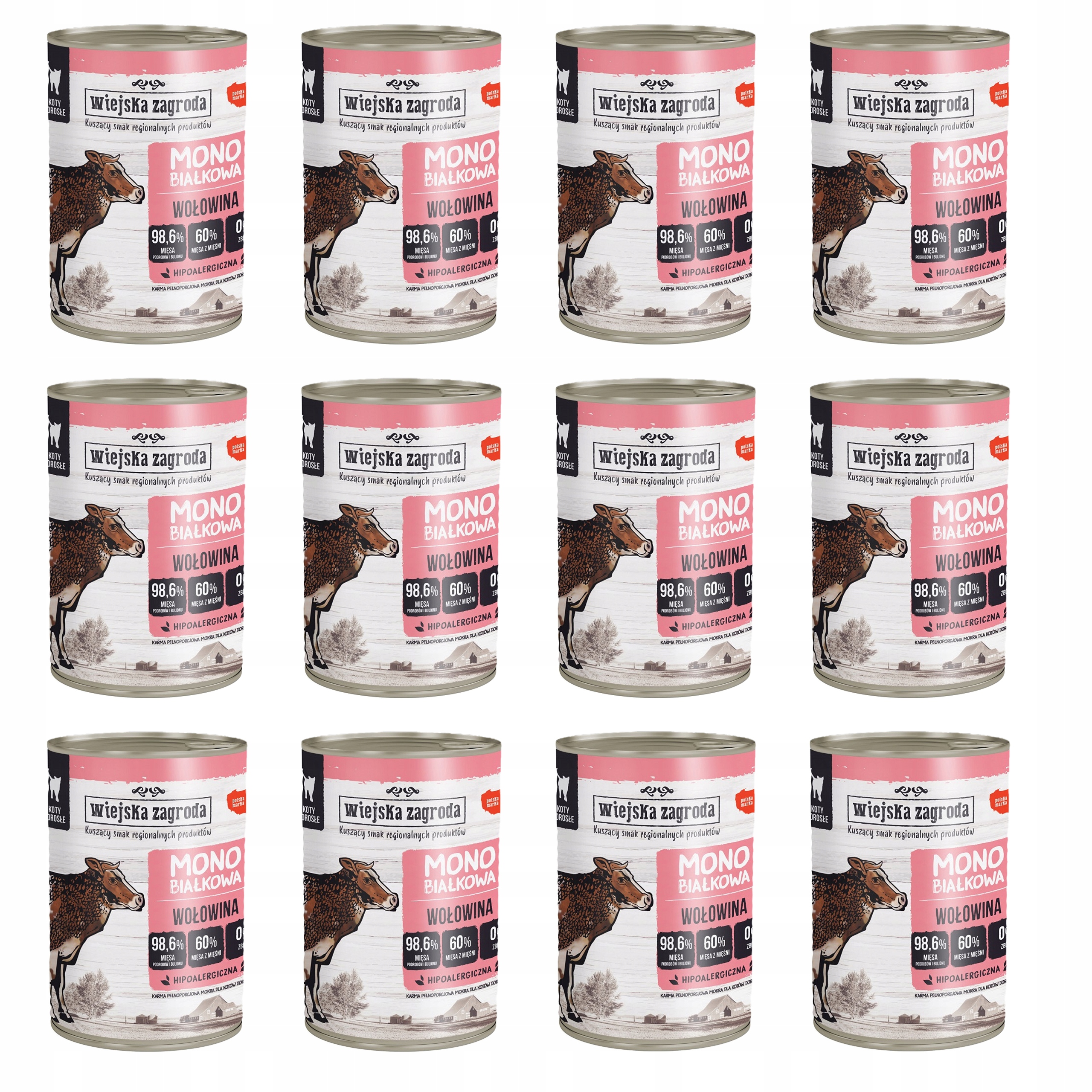 Wiejska Zagroda Mono Krmivo pro kočky Hovězí 12x400g