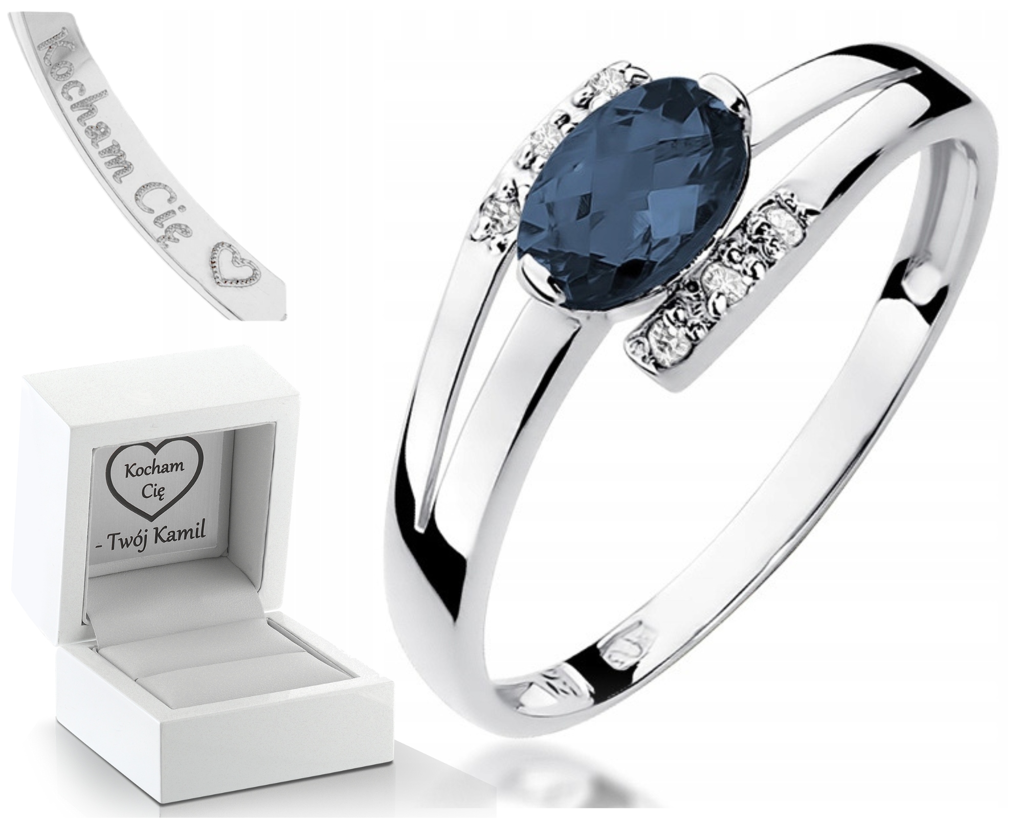 Prstýnek Se Safírem A Brilianty, Bílé Zlato