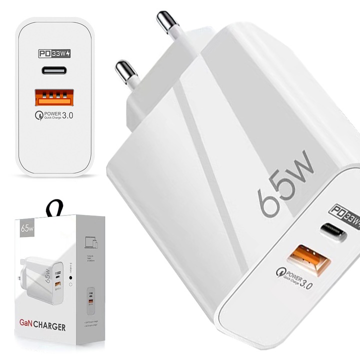 SZYBKA ŁADOWARKA 65W GaN USB-C USB-A FAST CHARGER PD QC EAN (GTIN) 4048176539845