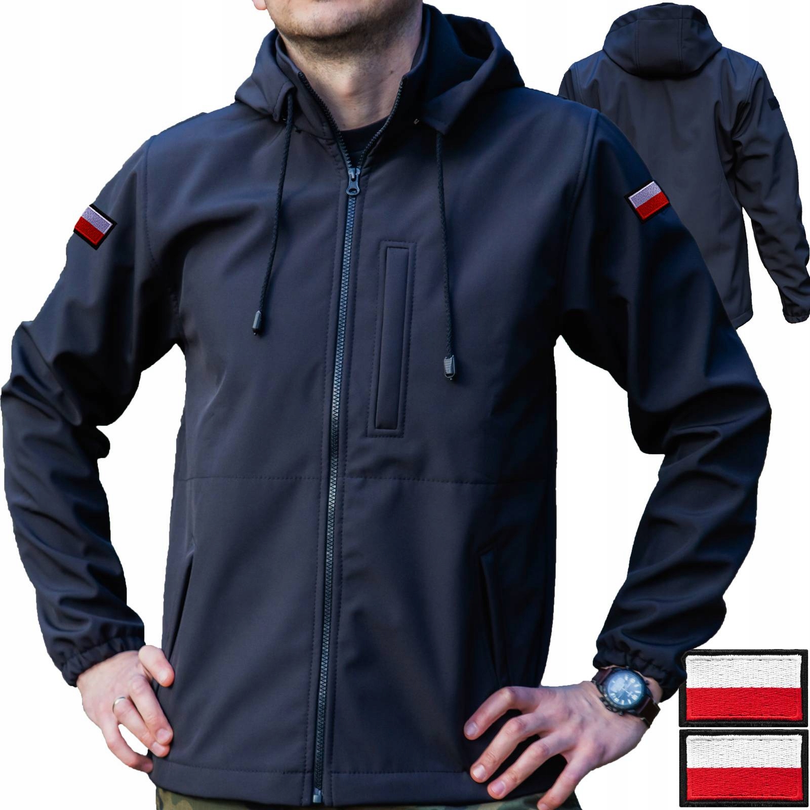 Kurtka Softshell przeciwdeszczowa Czarna Wojskowa flagi wodoodporna r. XL