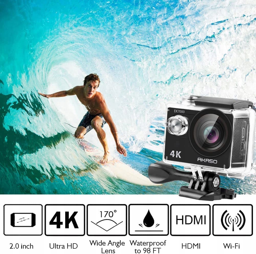 AKASO Kamera Sportowa 4K 30FPS 20MP Podwodna Szerokokątna WiFi LCD — miniatura 2
