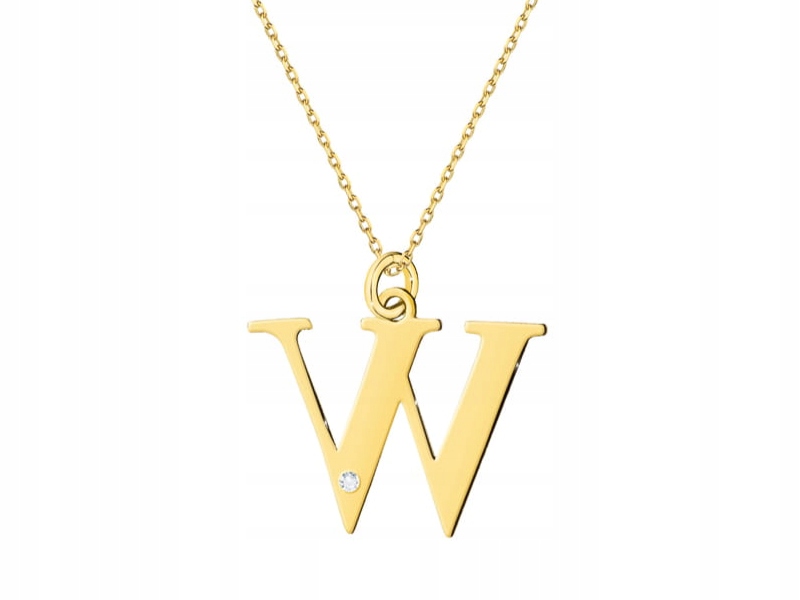 Zlatý náhrdelník 585 písmeno W s diamanty 1 g moderní módní vzor 14k